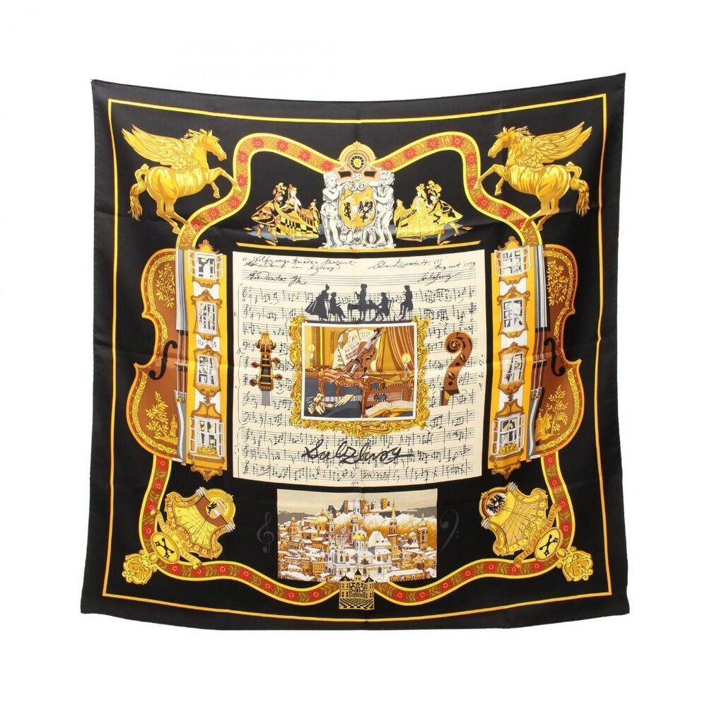 HERMES Carre 90 IN SALZBURG Scarf silk Black gold Multicolor Used Women - Picture 2 of 4